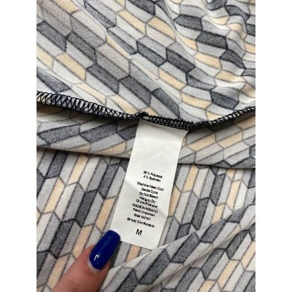 LuLaRoe NICOLE Fit Flare A LIne Yellow Black Gray Geometric Print Dress Medium - Picture 7 of 8